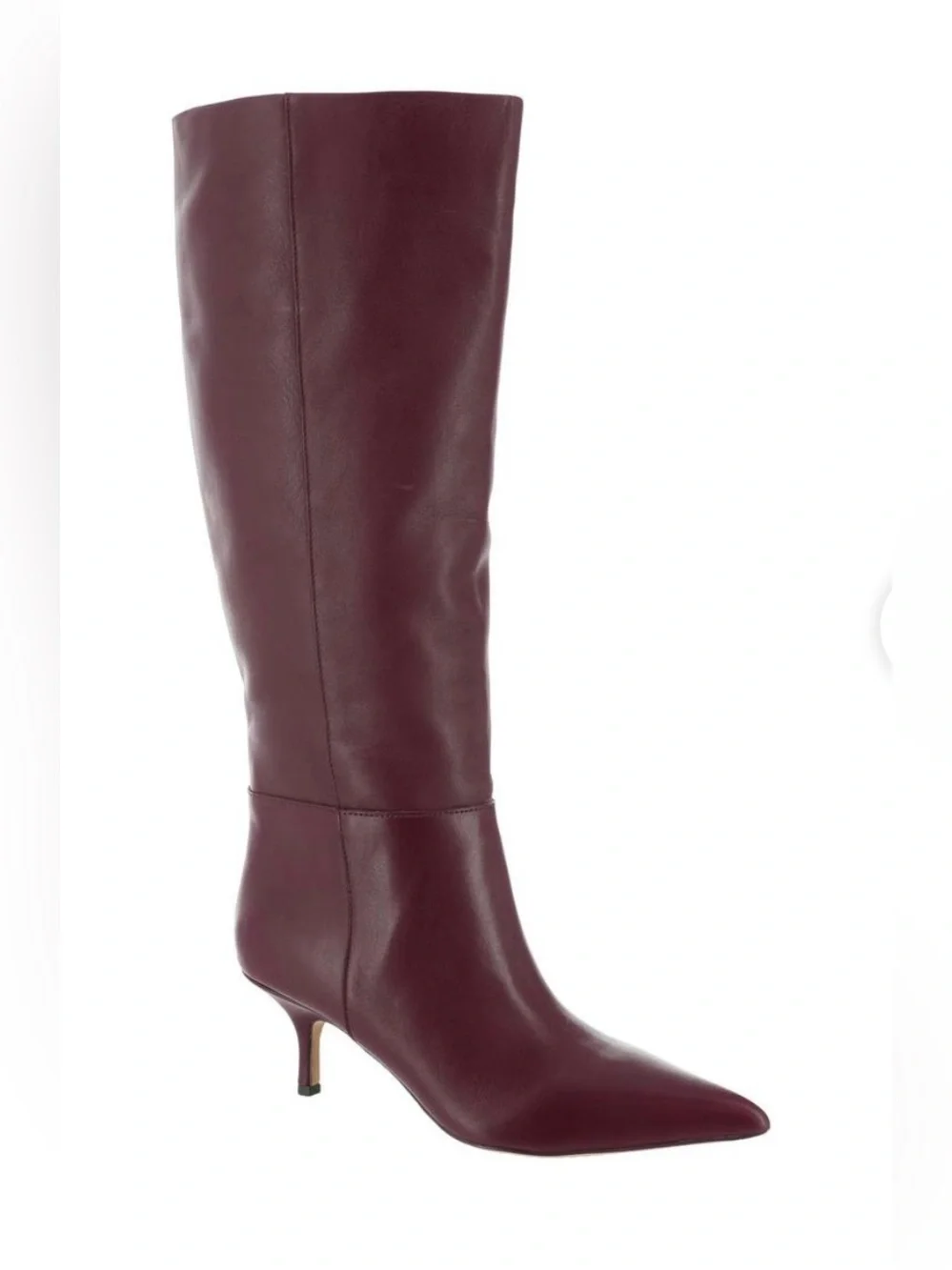 Women's Burgundy Leather Knee-High Pointed Toe Boot